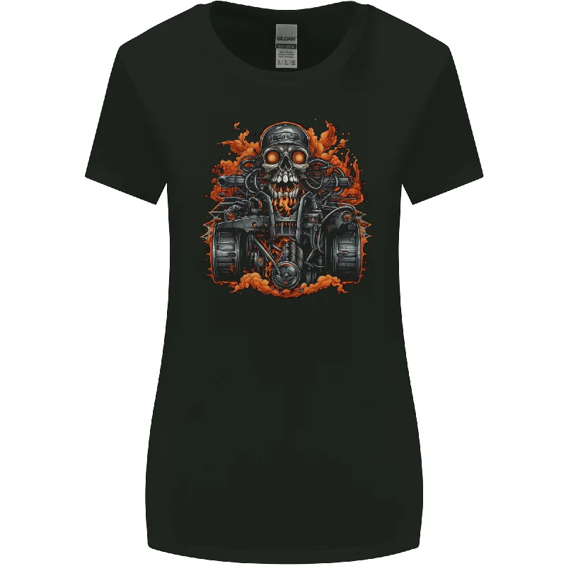 A Skull Quad Bike Rider ATV Off Roading Biker Womens Wider Cut T-Shirt Beaded Sequined Faux Fur