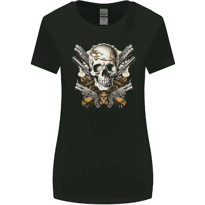 A Skull With Guns Cowboy Biker Womens Wider Cut T-Shirt Houndstooth Herringbone Solid