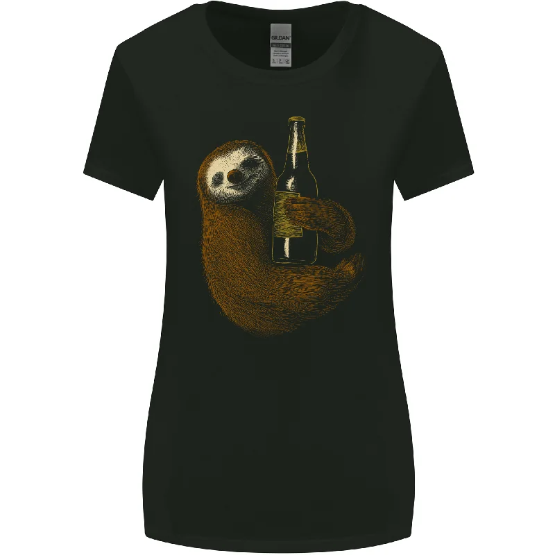 A Sloth With a Bottle of Beer Wine Cider Alcohol Womens Wider Cut T-Shirt Print Jacquard Patchwork