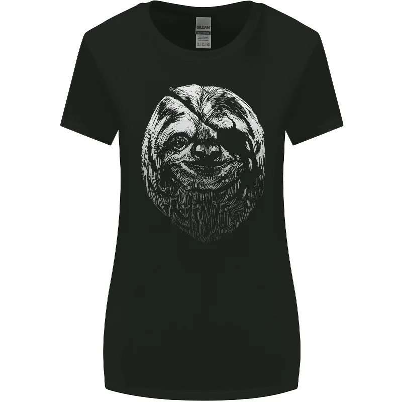 A Sloth With an Eye Patch Womens Wider Cut T-Shirt Notch Collar Peter Pan Collar Cowl Neck