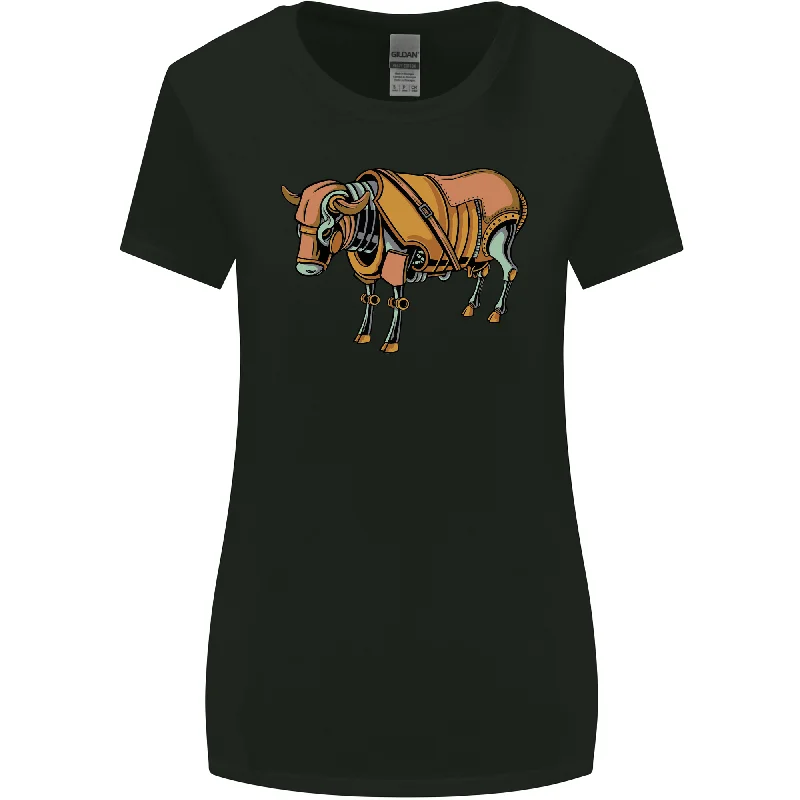 A Steampunk Bull Womens Wider Cut T-Shirt Chenille Fabric Brocade Fabric Lace Fabric