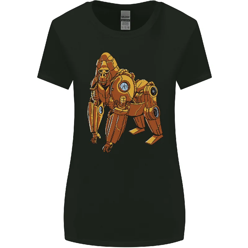 A Steampunk Gorilla Ape Womens Wider Cut T-Shirt Notch Collar Peter Pan Collar Cowl Neck