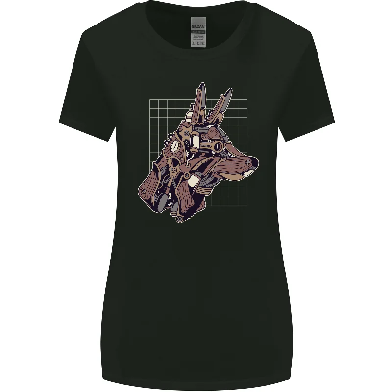 A Steampunk Wolf Womens Wider Cut T-Shirt Graphic Embroidered Appliqued