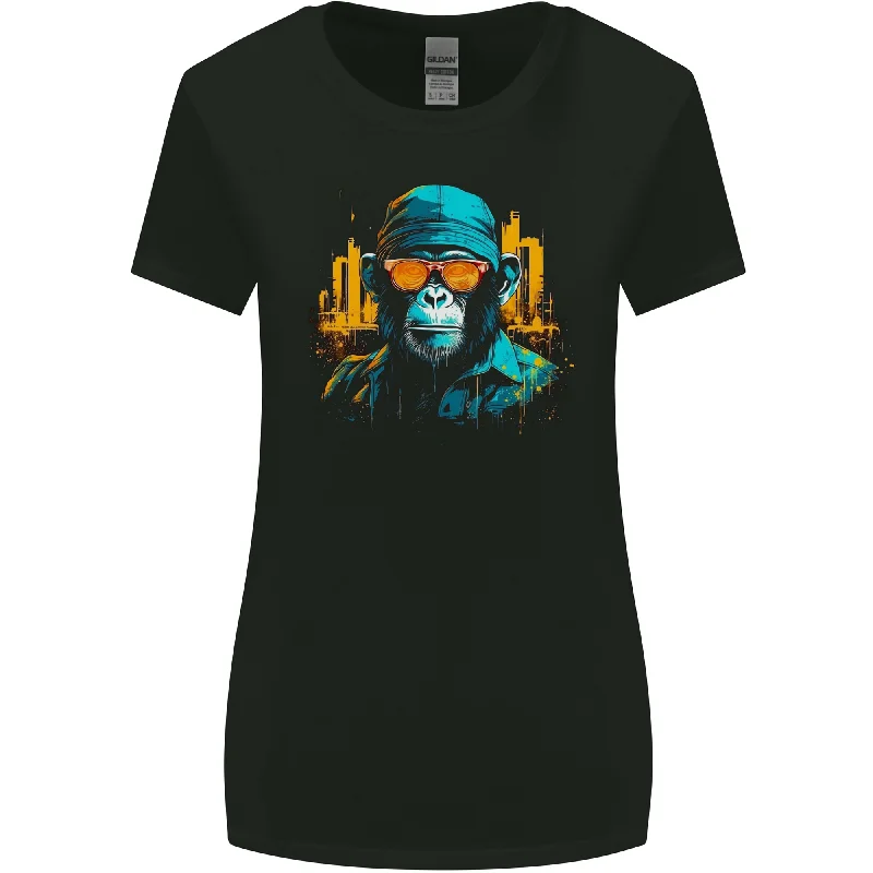 A Streetwise Monkey Urban Setting Womens Wider Cut T-Shirt Satin Fabric Silk Fabric Chiffon Fabric A Streetwise Monkey Urban Setting Womens Wider Cut T-Shirt Satin Fabric Silk Fabric Chiffon Fabric