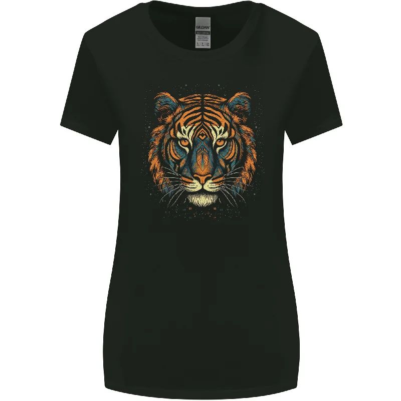 A Tribal Tiger Head Fantasy Womens Wider Cut T-Shirt Ribbed T-Shirt High Neck Heavyweight A Tribal Tiger Head Fantasy Womens Wider Cut T-Shirt Ribbed T-Shirt High Neck Heavyweight
