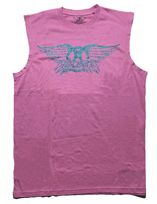 Aerosmith Unisex Vest T-Shirt: Glitter Logo (Glitter Print) Real Fur Shearling Chenille