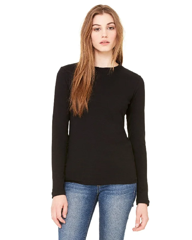 Bella+Canvas Ladies Long Sleeve T-Shirt | Black Collared T-Shirt Boat Neck A-Line