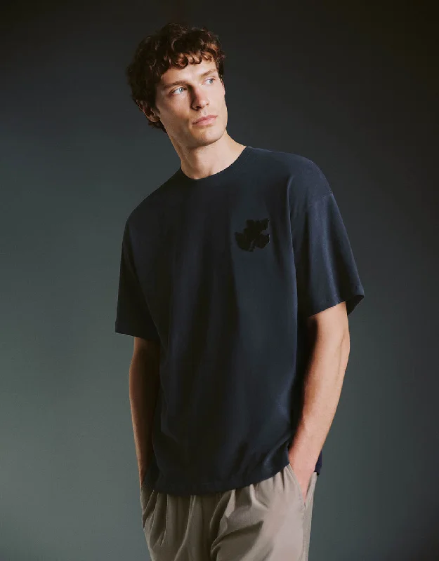 Crew Neck Loose T-Shirt Rayon Velvet Corduroy