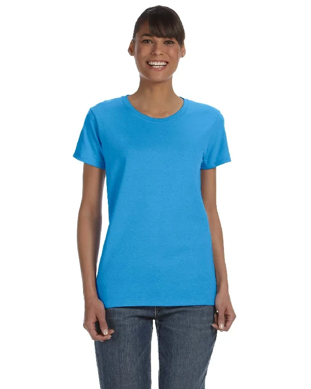 Gildan Ladies Lightweight 100% Cotton T-Shirt | Heather Sapphire Print Jacquard Patchwork