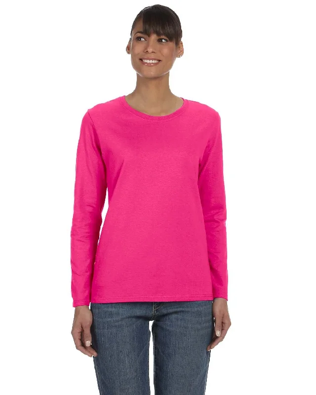 Gildan Ladies Long Sleeve 100% Cotton T-Shirt | Heliconia Knit Fabric Woven Fabric Fleece Fabric