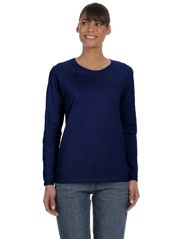 Gildan Ladies Long Sleeve 100% Cotton T-Shirt | Navy Cozy Warm Stylish