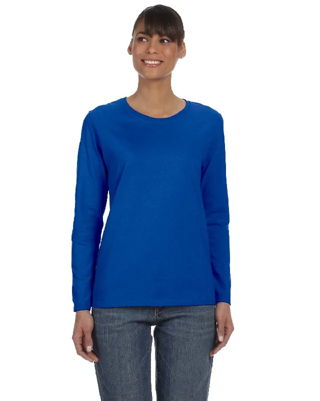 Gildan Ladies Long Sleeve 100% Cotton T-Shirt | Royal Collared Crew Neck Turtle Neck