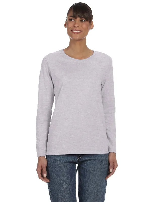 Gildan Ladies Long Sleeve 100% Cotton T-Shirt | Sport Grey Chenille Fabric Brocade Fabric Lace Fabric