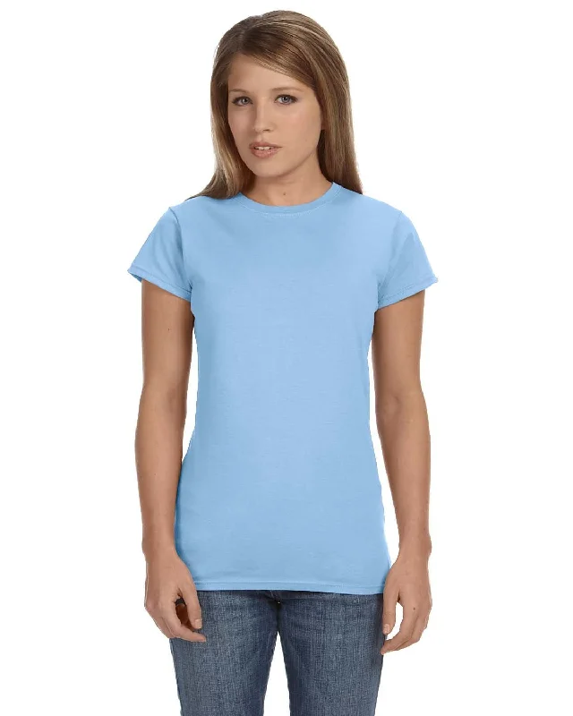 Gildan Ladies SoftStyle T-Shirt | Light Blue Sequined Glittery Shiny