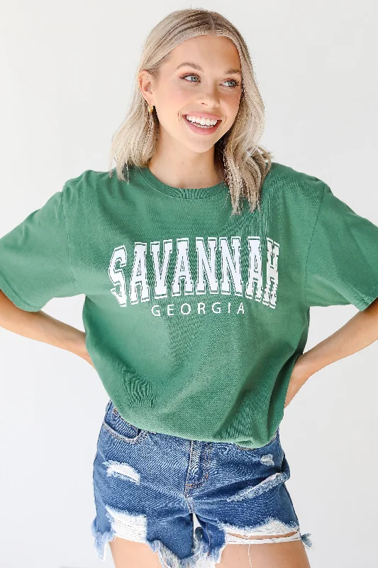 Green Savannah Georgia Tee Graphic T-Shirt Round Neck Polyester