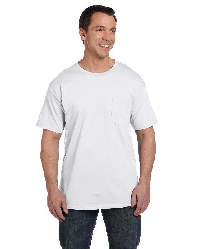 Hanes Beefy-T Pocket T-Shirt | White Polka Dot Checkered Tartan