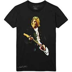 Kurt Cobain T-Shirt: Guitar Photo Colour Collared T-Shirt Boat Neck A-Line