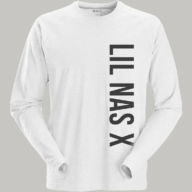 Lil Nas X Long Sleeved T-Shirt: Vertical Text Iron Safe Non-Iron Wrinkle Free