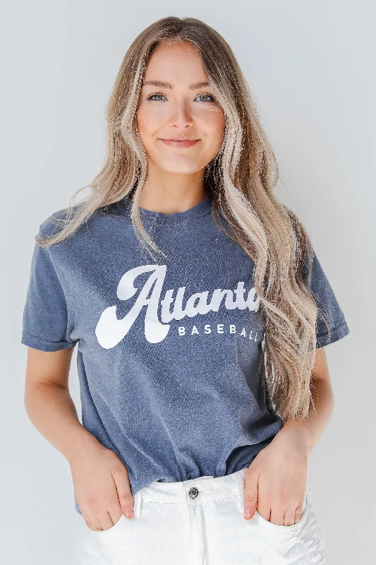 Navy Atlanta Baseball Tee Hooded Caped Shawl Collar