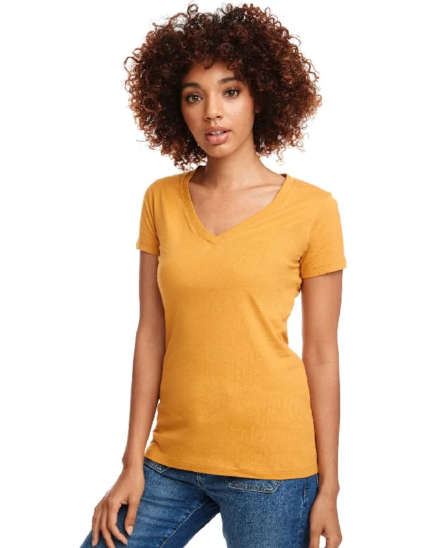 Next Level Ladies Ideal V-Neck Tee | Antique Gold Zippered Buttoned Snapped