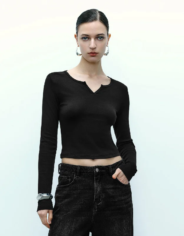 Notch Neck Skinny T-Shirt Elegant Classic Vintage