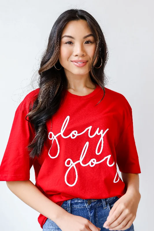 Red Glory Glory Script Tee Ribbed Striped Patterned