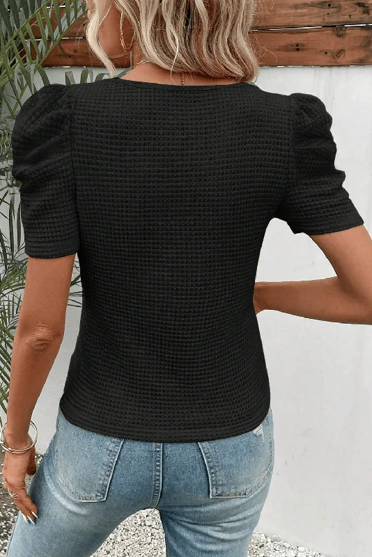 Summer Fashion Black T-Shirt Mesh Blend Leather Blend Suede Blend