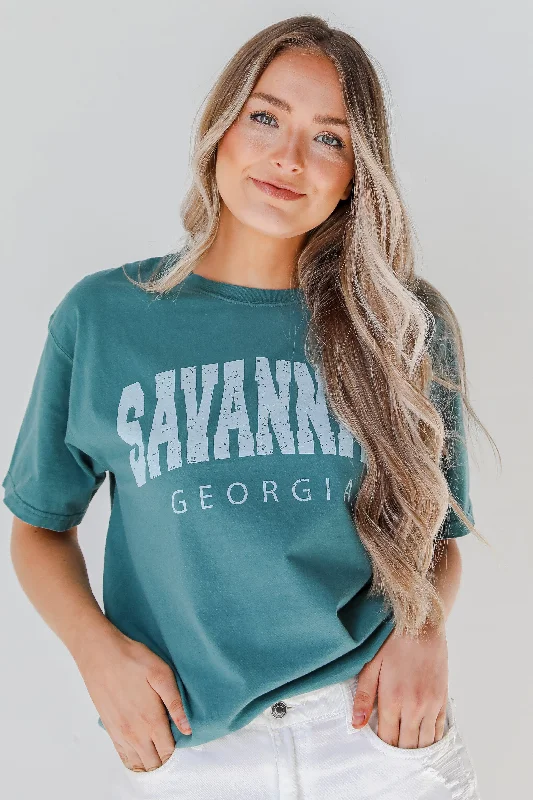 Teal Savannah Georgia Tee Zippered Buttoned Snapped