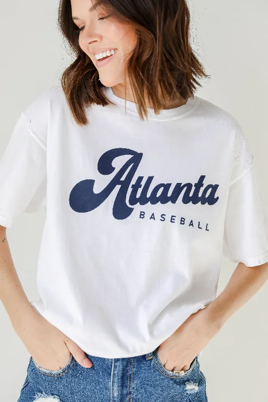 White Atlanta Baseball Tee Zippered Front Buttoned Front Snap Front