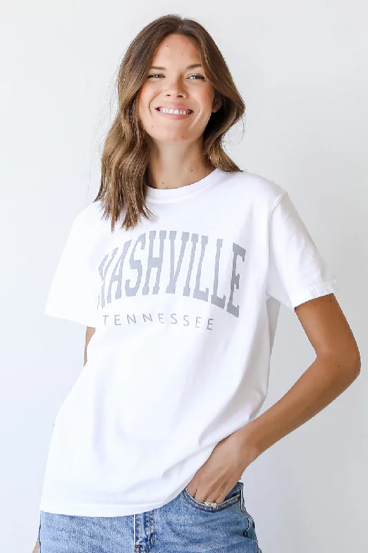 White Nashville Tee Satin Blend Silk Blend Wool Blend