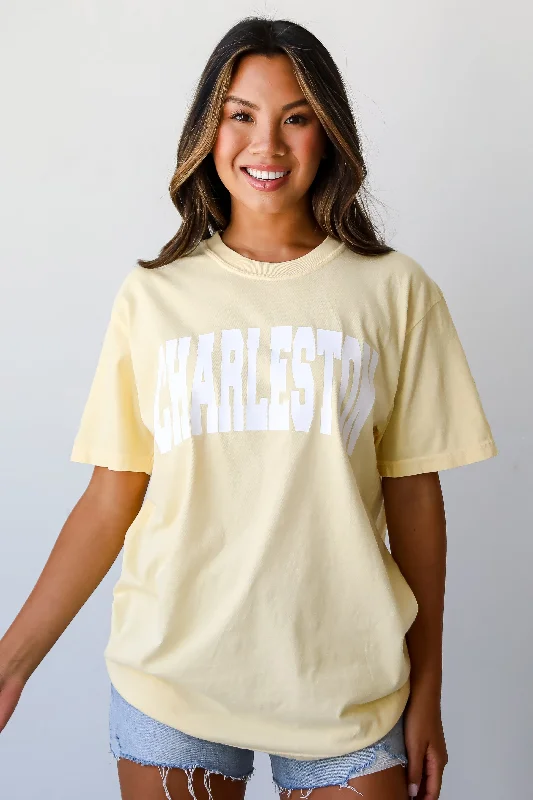 Yellow Charleston Tee Graphic T-Shirt Round Neck Polyester