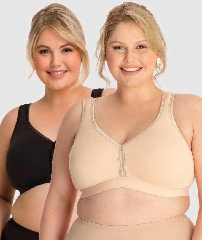 Ava & Audrey Faye Cotton Wire-free Support Bra 2 Pack - Black/Frappe Smooth Fit Bra