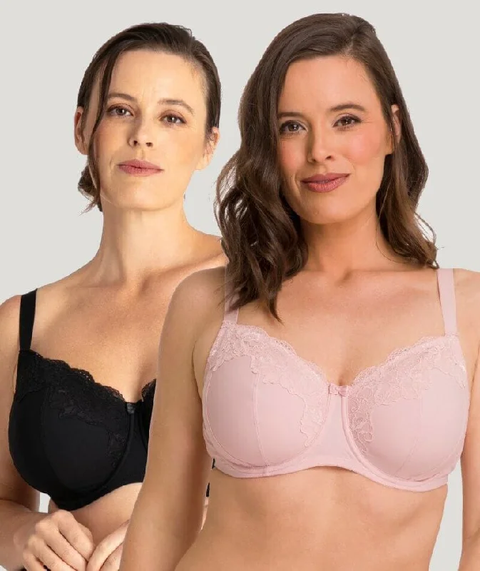 Ava & Audrey Jacqueline Full Cup Underwired Bra 2 Pack - Black/Blush Light Padded Bra