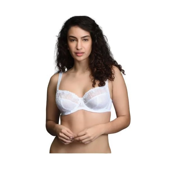 Beautiful Neckline Sheer Mesh High Coverage Bra with Broad Power-mesh Wings Strapless Support Bra