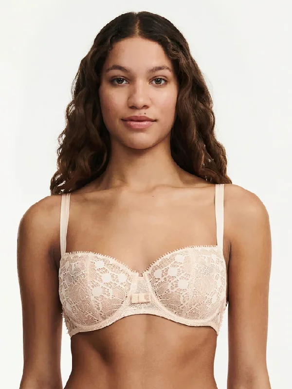 Beige Day to Night Lace Unlined Demi Bra Lace Back Bra