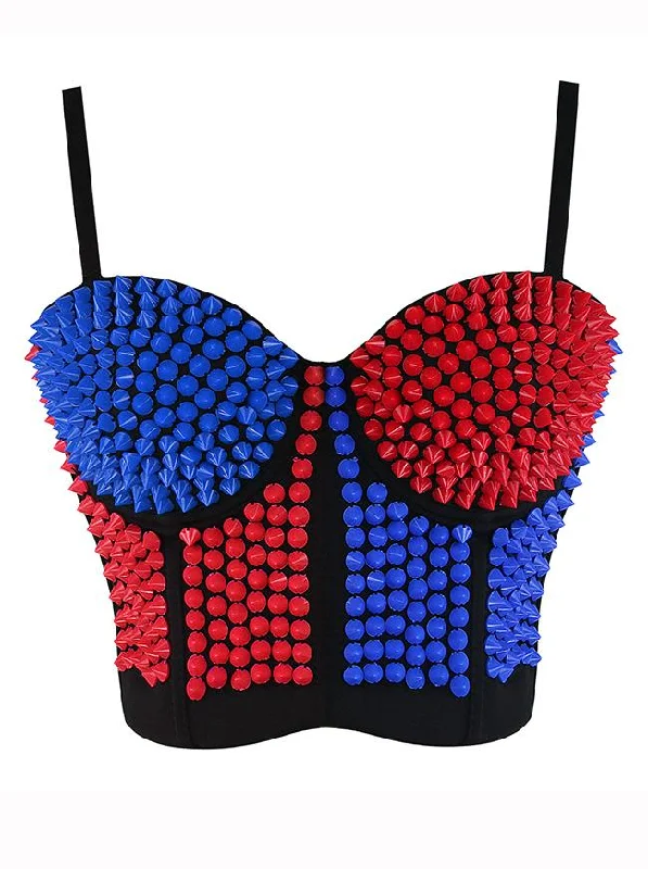 Women's Sexy Studded Rivet Push Up Clubwear Dance Bustier Bras Top Simple Wireless Bra