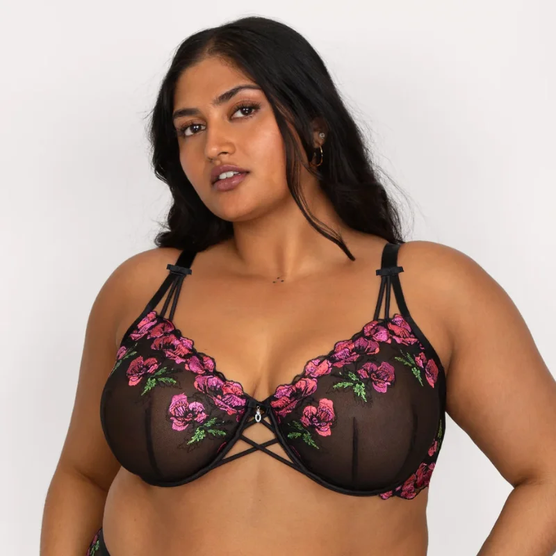 Curvy Couture Lush Embroidery Balconette Bra Smooth Push-Up Bra