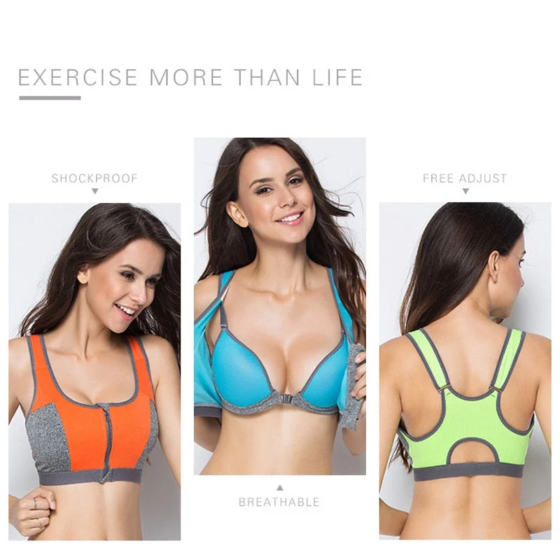 Double Layer Zipper Sports Bra Ladies Fitness Yoga Bra Breathable Wireless Bra