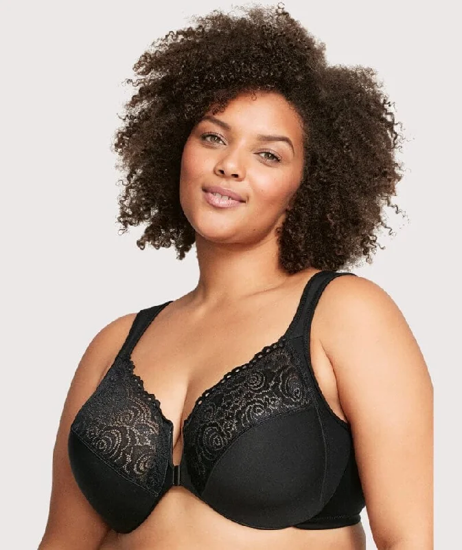 Glamorise WonderWire Front-Closure Bra - Black Stretchy Full Coverage