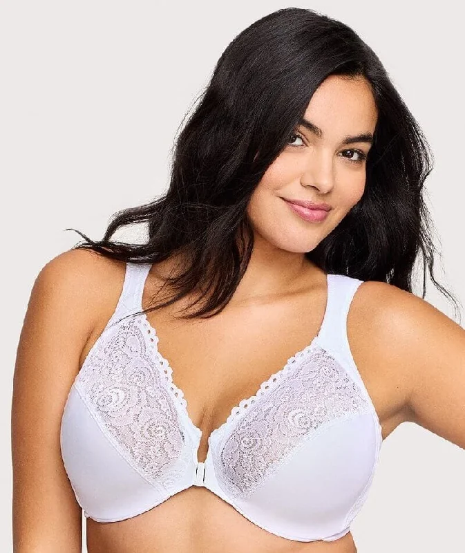 Glamorise WonderWire Front-Closure Bra - White Sexy Lace Bralette