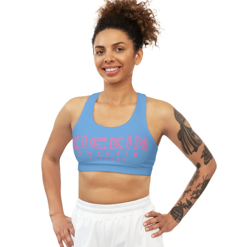 Kickin Chickin Fitness Seamless Sports Bra Lt blue/pink Breathable Comfort Bra