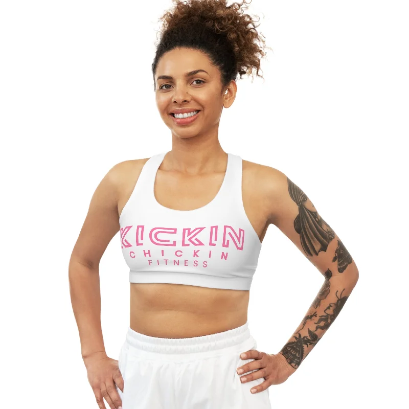 Kickin Chickin Fitness Seamless Sports Bra white/pink Full Coverage Bra