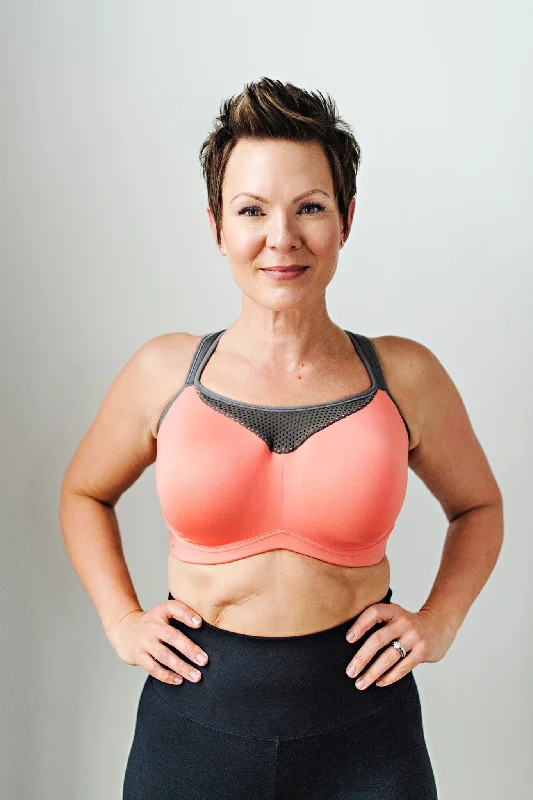 Jesse Luxe  Convertible Sports Bra  in Coral and Black Breathable Wireless Bra