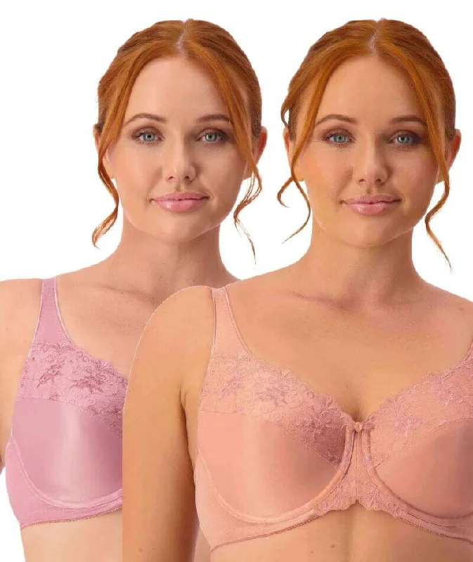 Triumph Embroidered Minimiser Bra 2 Pack - Rosebloom/Indian Summer Soft Cup Bra