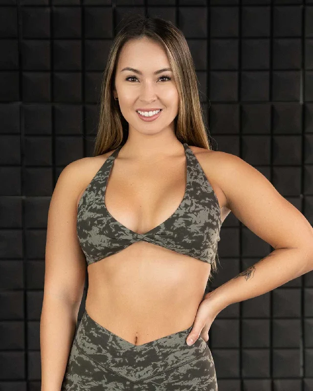 Twist Sports Bra Green Camo Sporty Compression Bra