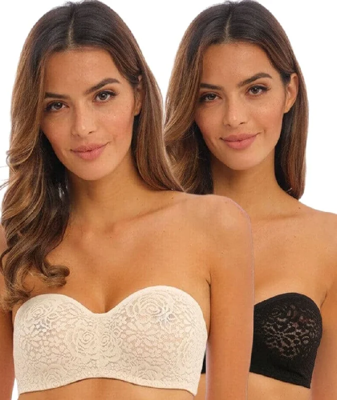 Wacoal Halo Lace Strapless Bra 2 Pack - Nude/Black Soft Mesh Bra