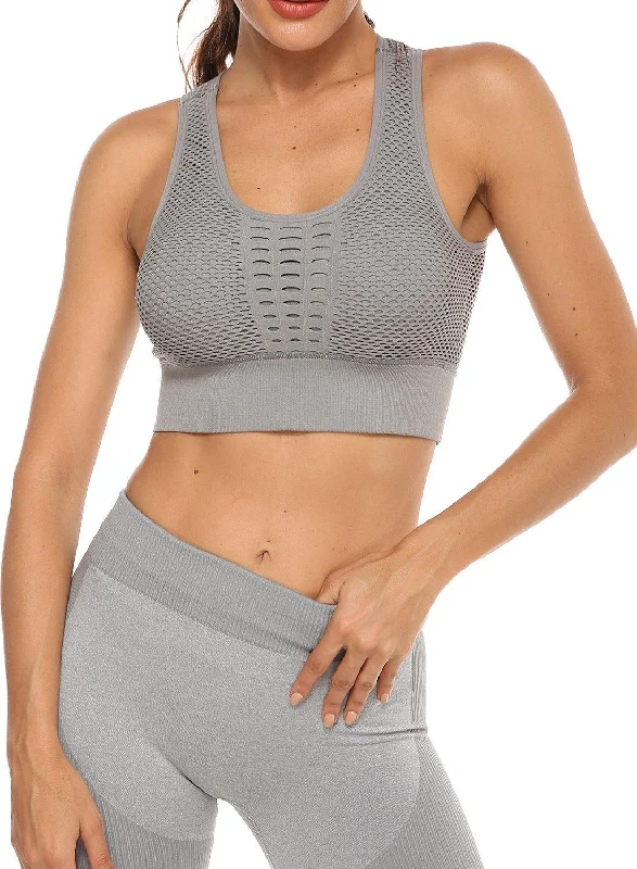 SEASUM Grid Mesh Back Hollow Out Ultra Soft Seamless Top Bra Breathable Full Coverage