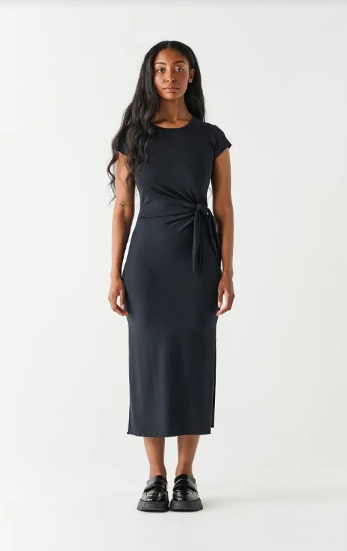 Dex Knot Detail Midi Dress Trendy Off-Shoulder Button Midi Dress