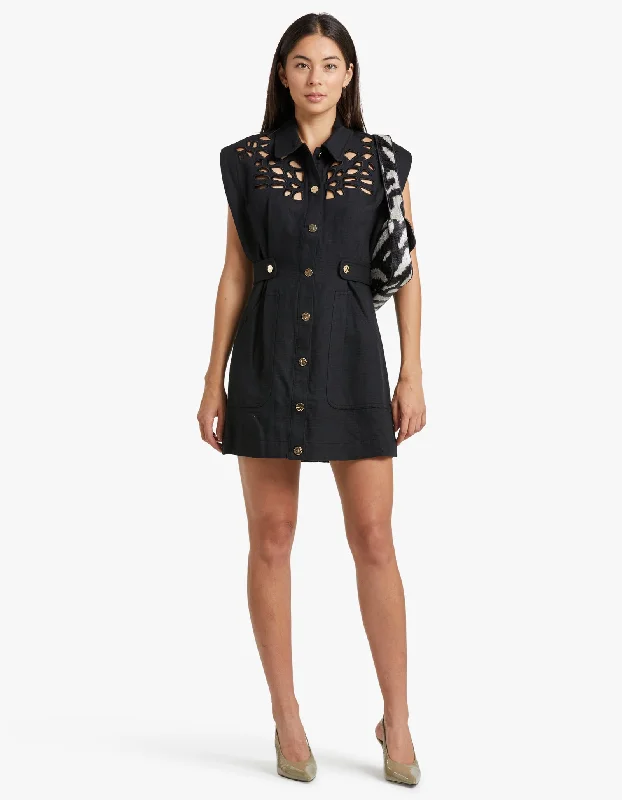 Delacourt Mini Dress - Black Comfortable Linen Mini Dress