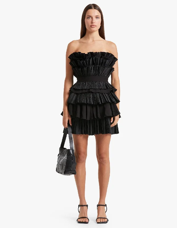 Elsher Mini Dress - Black Comfortable Ruffle Mini Dress